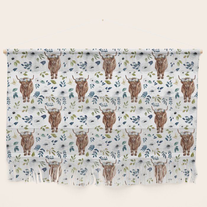 Highland Cow, Highland Cows with Flowers, Flower Crown, Floral Print, Watercolor Wall Hanging Gallery Image 1