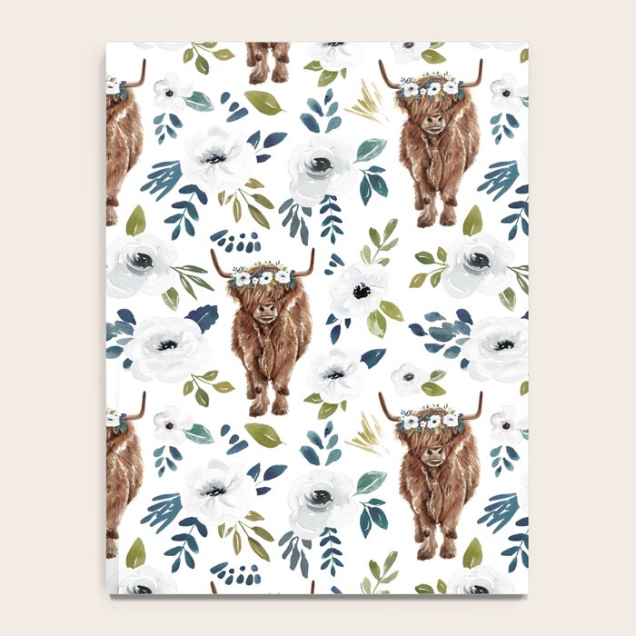 Highland Cow, Highland Cows with Flowers, Flower Crown, Floral Print, Watercolor Notebook Gallery Image 4