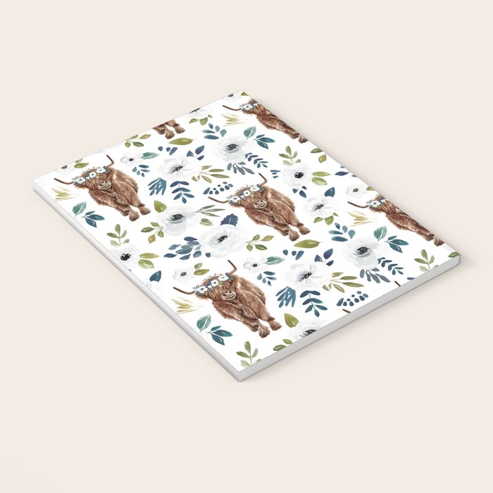 Highland Cow, Highland Cows with Flowers, Flower Crown, Floral Print, Watercolor Notebook Gallery Image 3