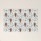 Highland Cow, Highland Cows with Flowers, Flower Crown, Floral Print, Watercolor Welcome Mat Gallery Image 1