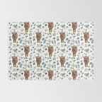 Highland Cow, Highland Cows with Flowers, Flower Crown, Floral Print, Watercolor Rug Gallery Image 2