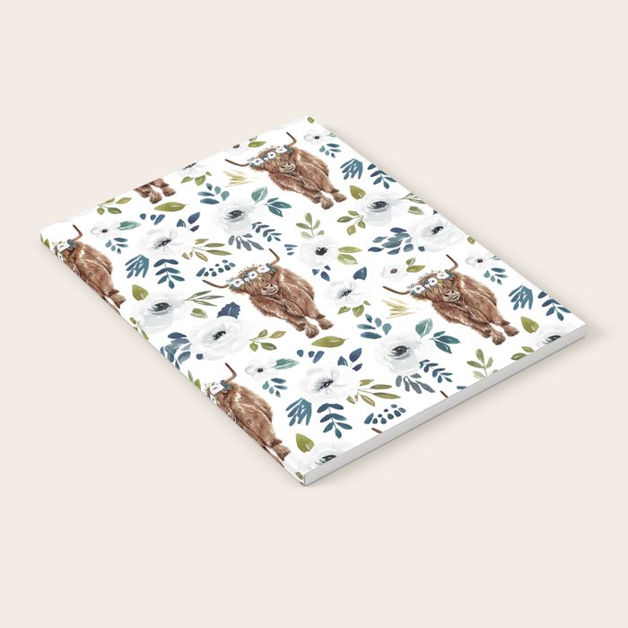 Highland Cow, Highland Cows with Flowers, Flower Crown, Floral Print, Watercolor Notebook Gallery Image 2
