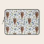 Highland Cow, Highland Cows with Flowers, Flower Crown, Floral Print, Watercolor Laptop Sleeve Gallery Image 1