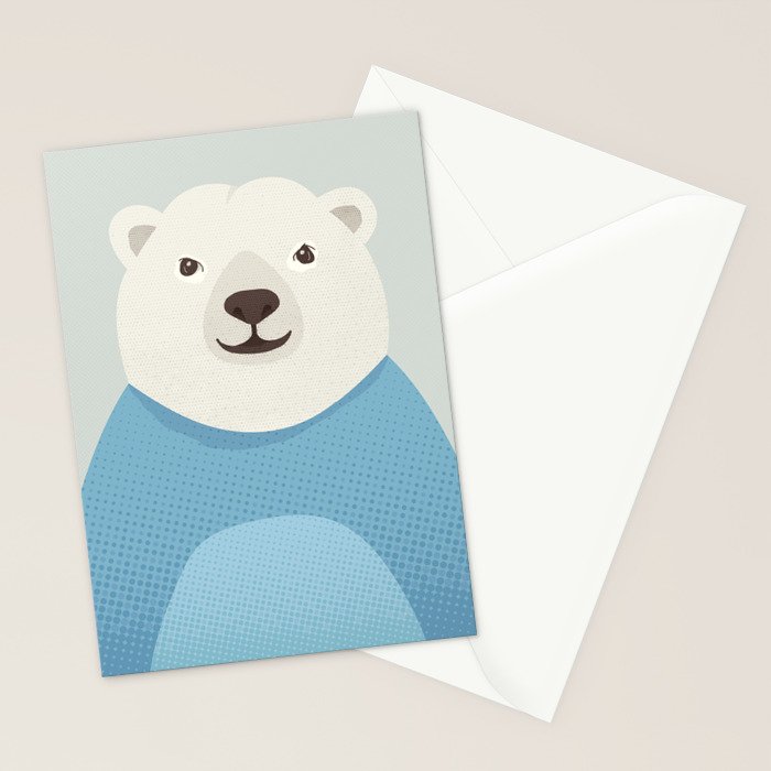 Whimsy Polar Bear, Animal Portrait Stationery Card Gallery Image 2