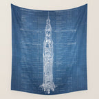 Apollo 11 Saturn V Blueprint in High Resolution (light blue) Wall Tapestry Gallery Image 4