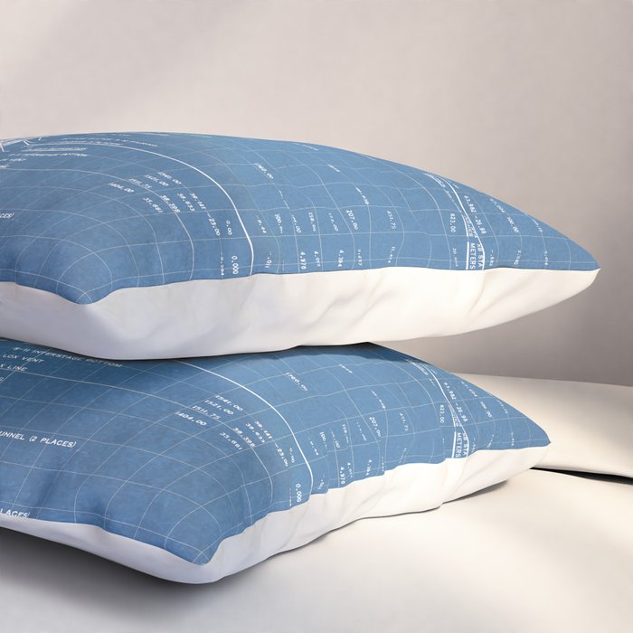 Apollo 11 Saturn V Blueprint in High Resolution (light blue) Pillow Sham Gallery Image 3