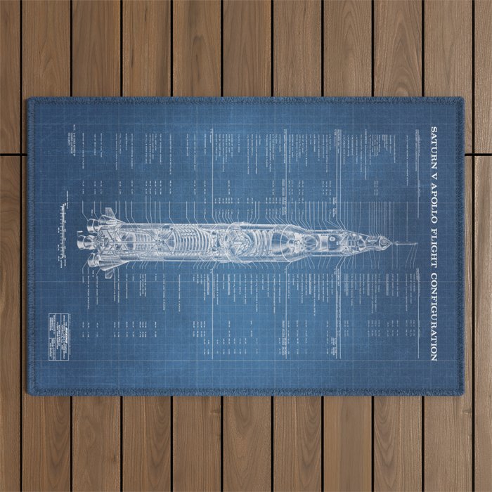 Apollo 11 Saturn V Blueprint in High Resolution (light blue) Outdoor Rug Gallery Image 1