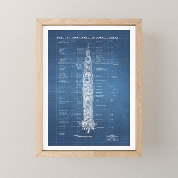 Apollo 11 Saturn V Blueprint in High Resolution (light blue) Mini Art Print Gallery Image 1