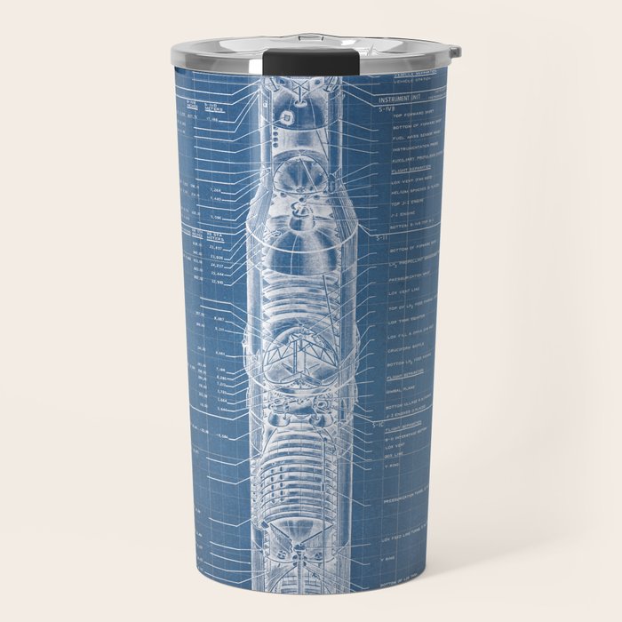 Apollo 11 Saturn V Blueprint in High Resolution (light blue) Travel Mug Gallery Image 1