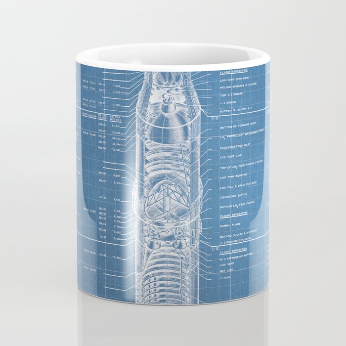 Apollo 11 Saturn V Blueprint in High Resolution (light blue) Coffee Mug Gallery Image 4