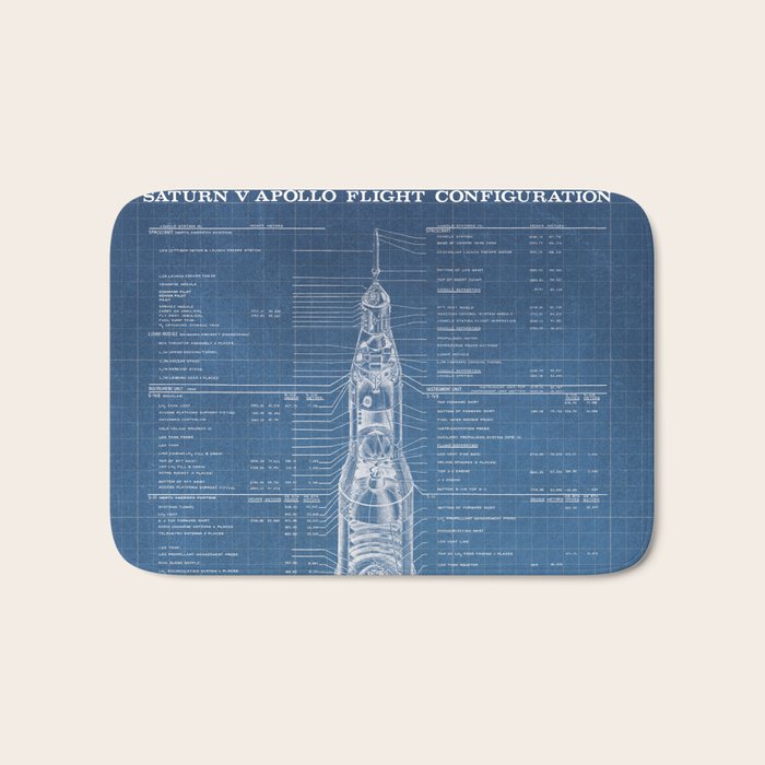 Apollo 11 Saturn V Blueprint in High Resolution (light blue) Bath Mat Gallery Image 1