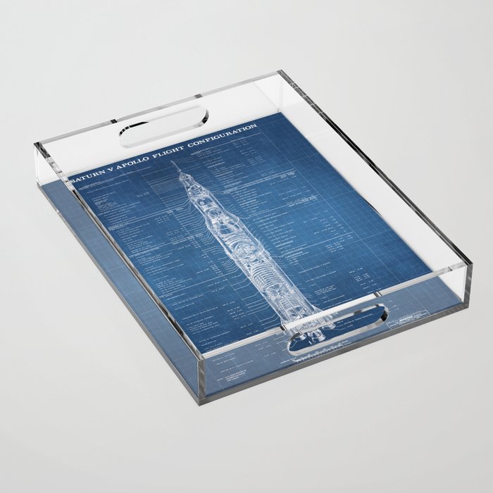 Apollo 11 Saturn V Blueprint in High Resolution (light blue) Acrylic Tray Gallery Image 1