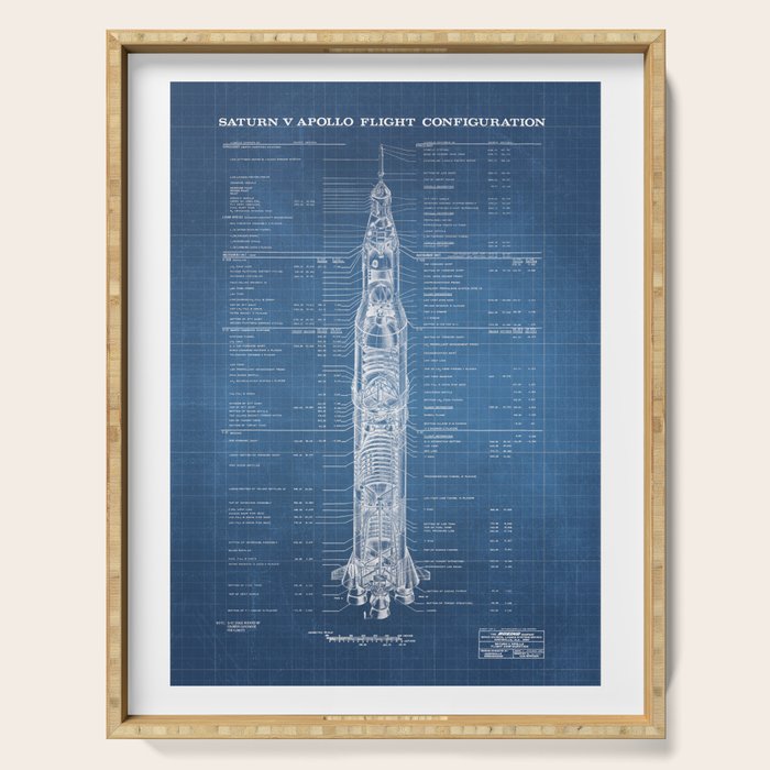 Apollo 11 Saturn V Blueprint in High Resolution (light blue) Serving Tray Gallery Image 1