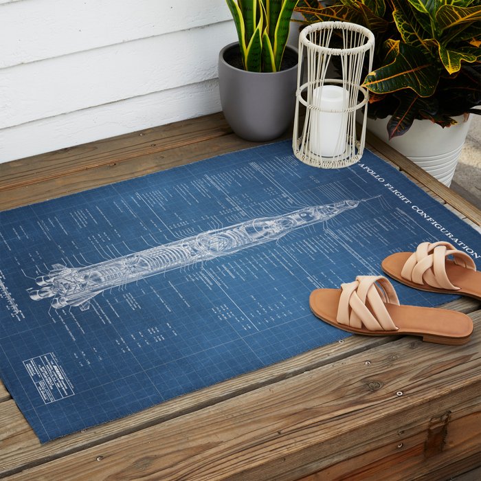 Apollo 11 Saturn V Blueprint in High Resolution (light blue) Outdoor Rug Gallery Image 2