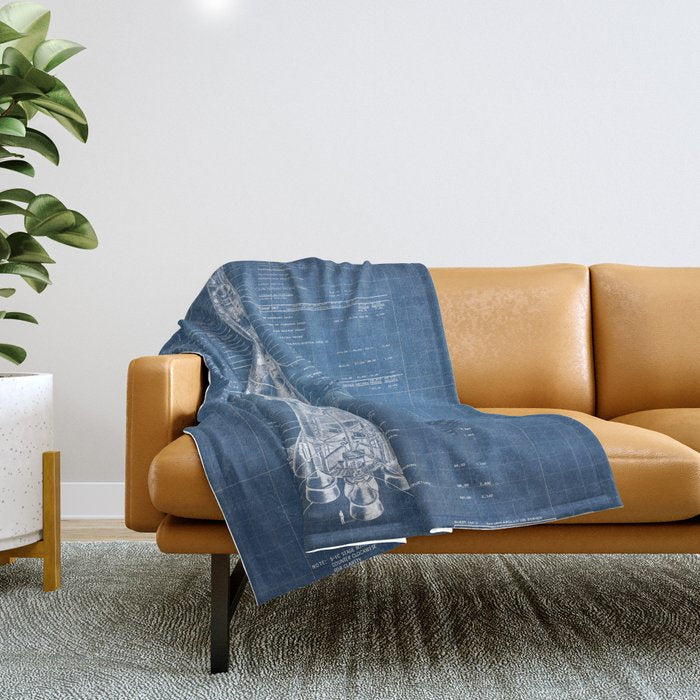 Apollo 11 Saturn V Blueprint in High Resolution (light blue) Throw Blanket Gallery Image 1
