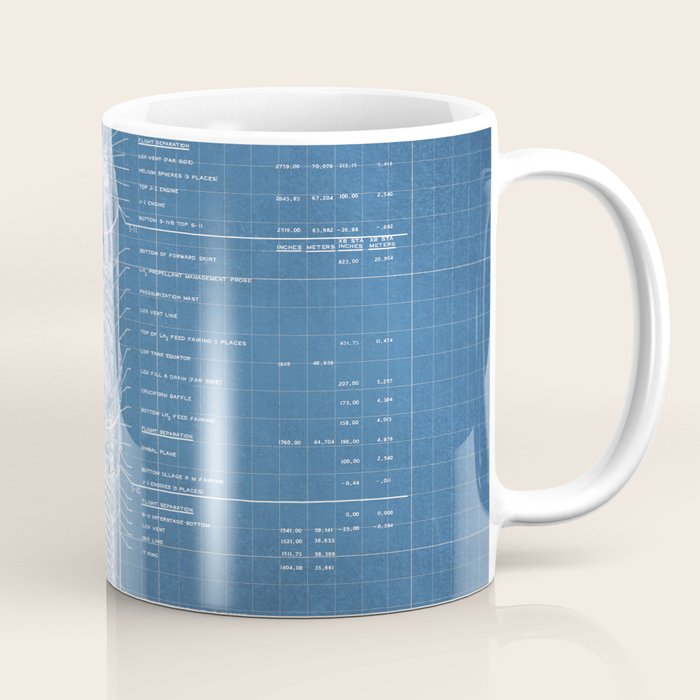 Apollo 11 Saturn V Blueprint in High Resolution (light blue) Coffee Mug Gallery Image 1