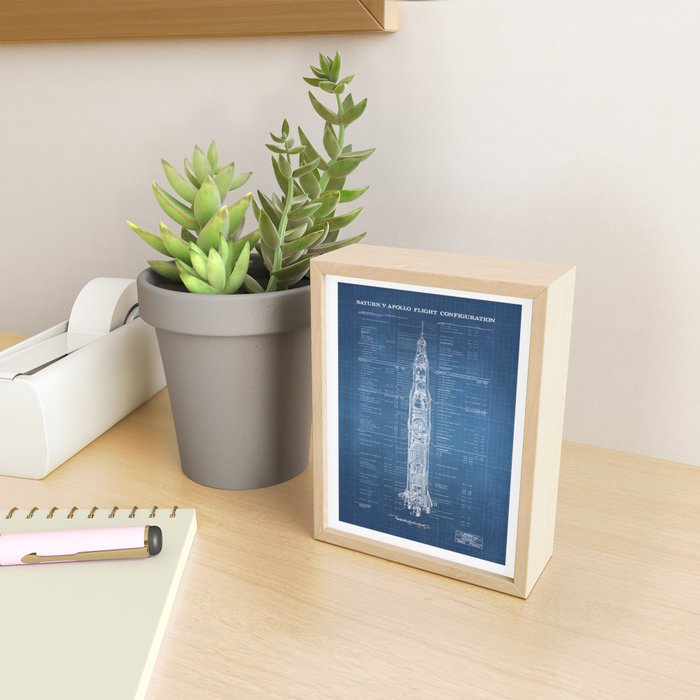 Apollo 11 Saturn V Blueprint in High Resolution (light blue) Mini Art Print Gallery Image 2