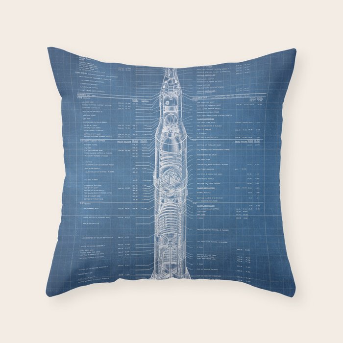 Apollo 11 Saturn V Blueprint in High Resolution (light blue) Throw Pillow Gallery Image 6