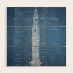 Apollo 11 Saturn V Blueprint in High Resolution (light blue) Wood Wall Art Gallery Image 1