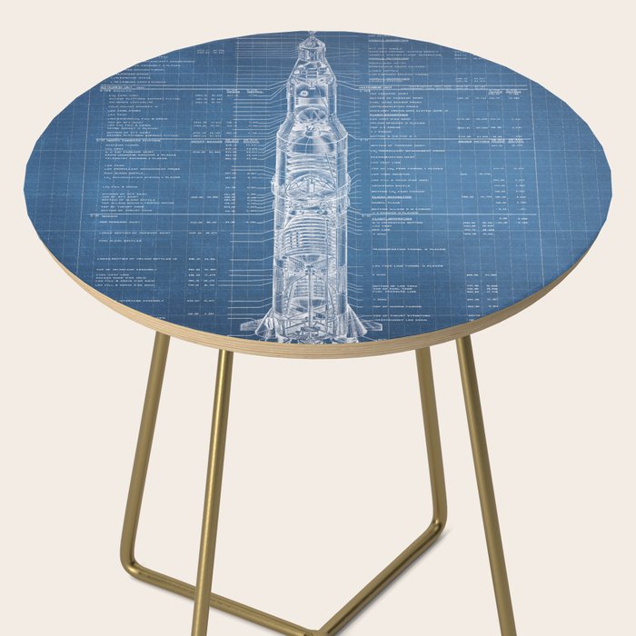 Apollo 11 Saturn V Blueprint in High Resolution (light blue) Side Table Gallery Image 2