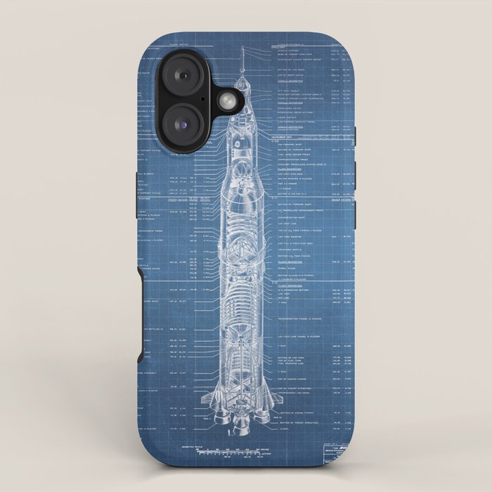 Apollo 11 Saturn V Blueprint in High Resolution (light blue) iPhone Case Gallery Image 1