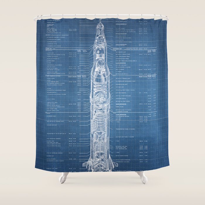 Apollo 11 Saturn V Blueprint in High Resolution (light blue) Shower Curtain Gallery Image 1