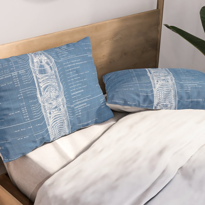 Apollo 11 Saturn V Blueprint in High Resolution (light blue) Pillow Sham Gallery Image 2