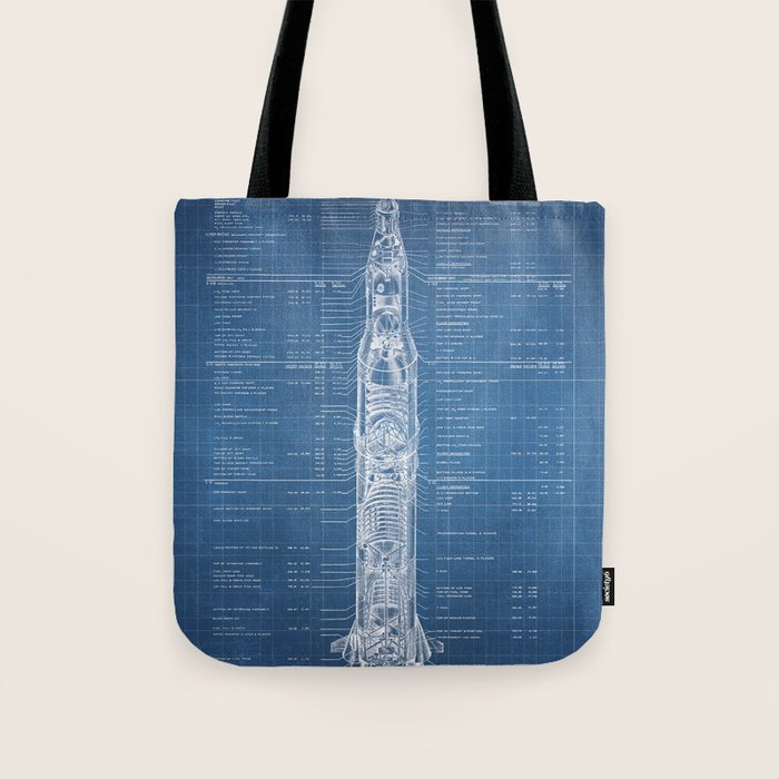 Apollo 11 Saturn V Blueprint in High Resolution (light blue) Tote Bag Gallery Image 1