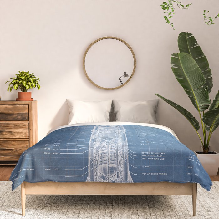 Apollo 11 Saturn V Blueprint in High Resolution (light blue) Comforter Gallery Image 3
