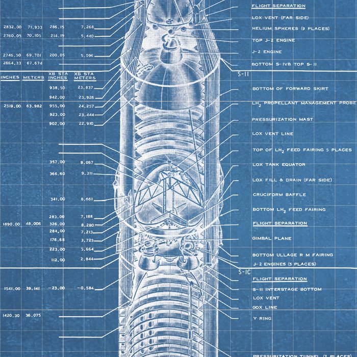 Apollo 11 Saturn V Blueprint in High Resolution (light blue) Coffee Mug Gallery Image 2