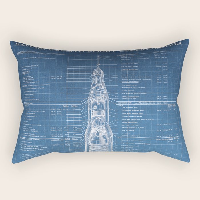 Apollo 11 Saturn V Blueprint in High Resolution (light blue) Rectangular Pillow Gallery Image 2