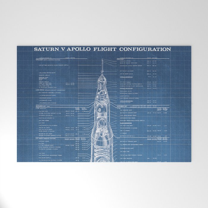 Apollo 11 Saturn V Blueprint in High Resolution (light blue) Welcome Mat Gallery Image 1