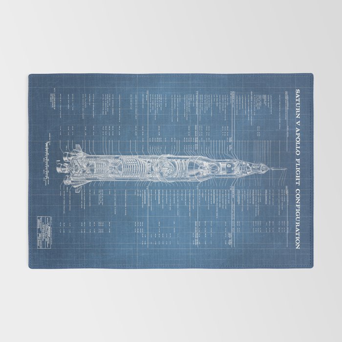 Apollo 11 Saturn V Blueprint in High Resolution (light blue) Rug Gallery Image 2