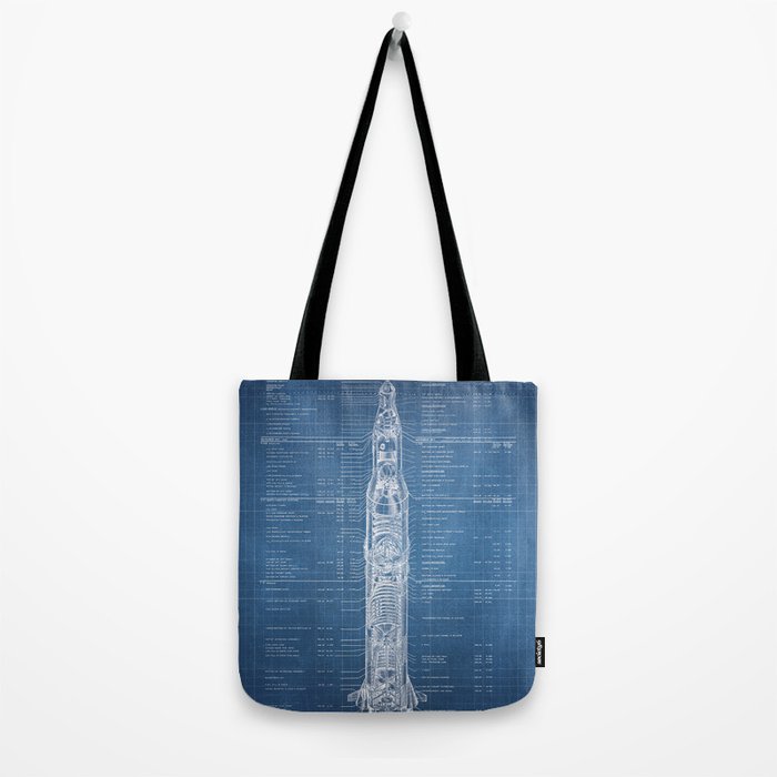 Apollo 11 Saturn V Blueprint in High Resolution (light blue) Tote Bag Gallery Image 2