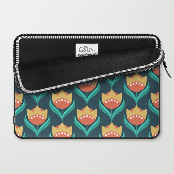 Scandinavian Floral Pattern, Teal, Orange and Mustard Yellow Retro Flowers 3 Laptop Sleeve Gallery Image 2