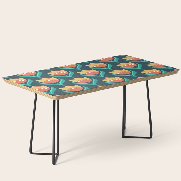 Scandinavian Floral Pattern, Teal, Orange and Mustard Yellow Retro Flowers 3 Coffee Table Gallery Image 1