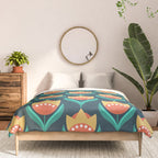 Scandinavian Floral Pattern, Teal, Orange and Mustard Yellow Retro Flowers 3 Comforter Gallery Image 3