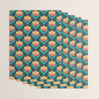 Scandinavian Floral Pattern, Teal, Orange and Mustard Yellow Retro Flowers 3 Wrapping Paper Gallery Image 3