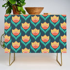 Scandinavian Floral Pattern, Teal, Orange and Mustard Yellow Retro Flowers 3 Credenza Gallery Image 1