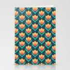 Scandinavian Floral Pattern, Teal, Orange and Mustard Yellow Retro Flowers 3 Stationery Card Gallery Image 2