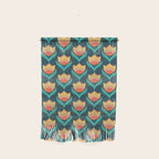 Scandinavian Floral Pattern, Teal, Orange and Mustard Yellow Retro Flowers 3 Wall Hanging Gallery Image 1