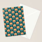 Scandinavian Floral Pattern, Teal, Orange and Mustard Yellow Retro Flowers 3 Stationery Card Gallery Image 2