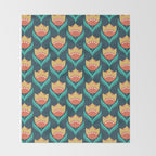 Scandinavian Floral Pattern, Teal, Orange and Mustard Yellow Retro Flowers 3 Throw Blanket Gallery Image 2