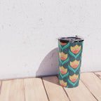 Scandinavian Floral Pattern, Teal, Orange and Mustard Yellow Retro Flowers 3 Travel Mug Gallery Image 4