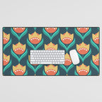 Scandinavian Floral Pattern, Teal, Orange and Mustard Yellow Retro Flowers 3 Desk Mat Gallery Image 1