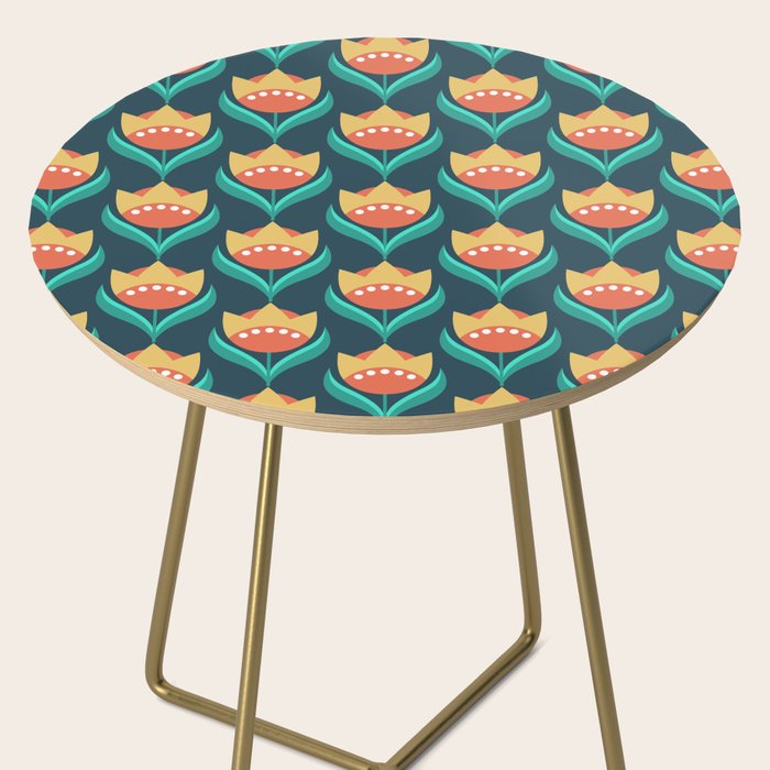 Scandinavian Floral Pattern, Teal, Orange and Mustard Yellow Retro Flowers 3 Side Table Gallery Image 2