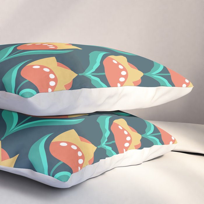 Scandinavian Floral Pattern, Teal, Orange and Mustard Yellow Retro Flowers 3 Pillow Sham Gallery Image 3