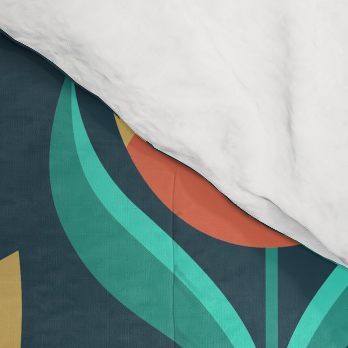 Scandinavian Floral Pattern, Teal, Orange and Mustard Yellow Retro Flowers 3 Comforter Gallery Image 4
