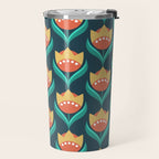 Scandinavian Floral Pattern, Teal, Orange and Mustard Yellow Retro Flowers 3 Travel Mug Gallery Image 2