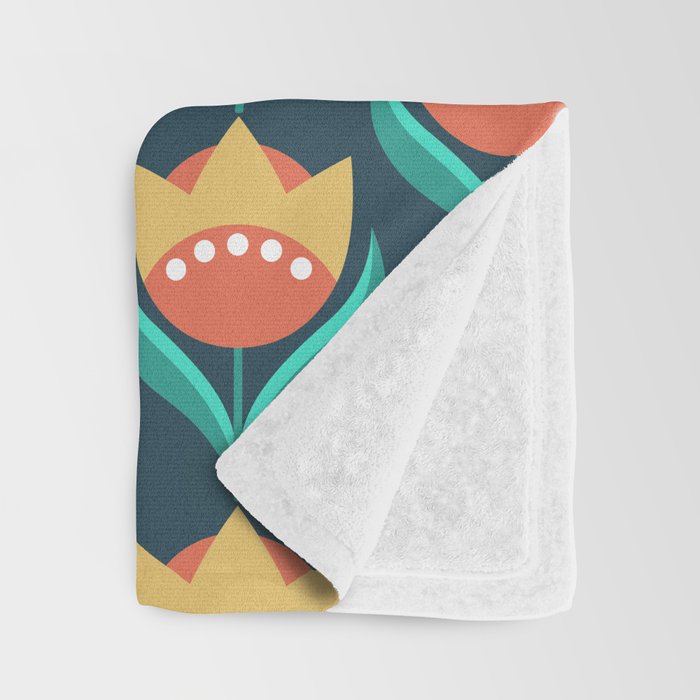 Scandinavian Floral Pattern, Teal, Orange and Mustard Yellow Retro Flowers 3 Throw Blanket Gallery Image 3